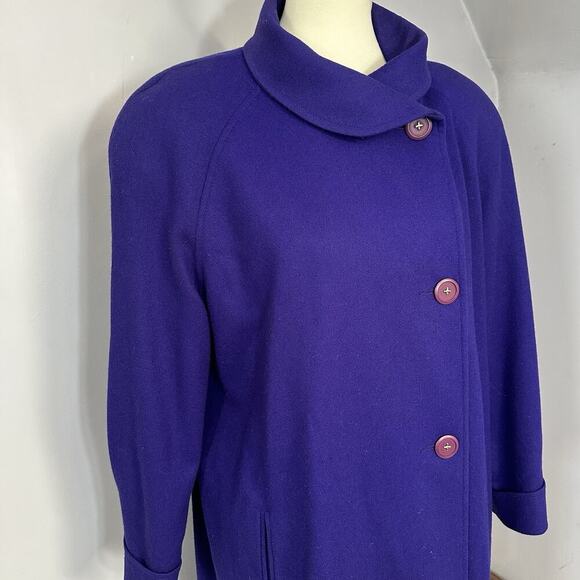 VTG Womens Purple Overcoat Wool Long Winter Trench Large Preppy Old Money ILGWU - Picture 4 of 14